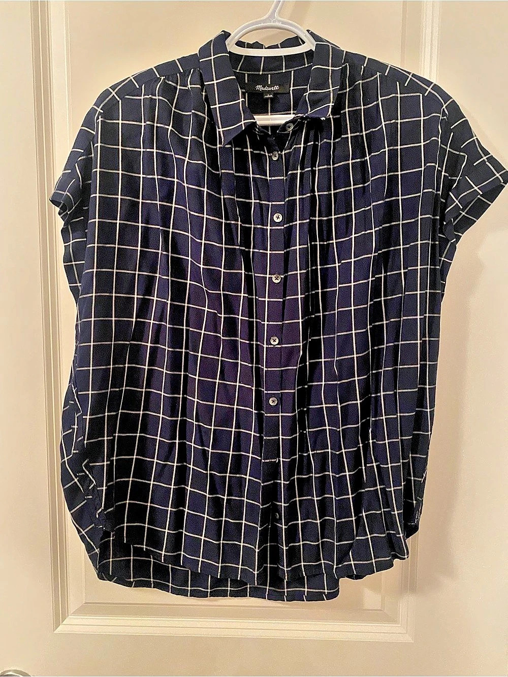 Madewell Central Drapey Shirt in Windowpane Check Blue & White